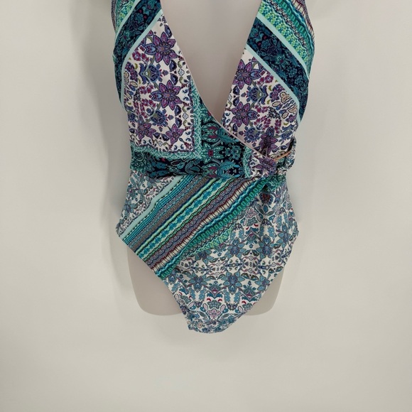 Nanette Lepore Womens V-Neck Halter Swimsuit One Piece Floral Size 12 NEW - Picture 3 of 8